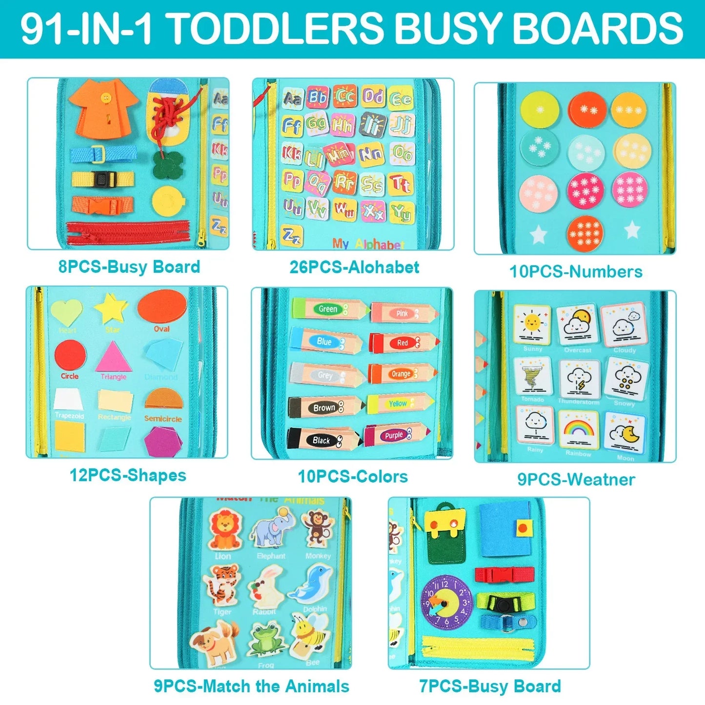 Baby Busy Board Sensory Toys Toddlers Felt Sensory Toy Preschool Learning Educational Travel Activities For Fine Motor Skills