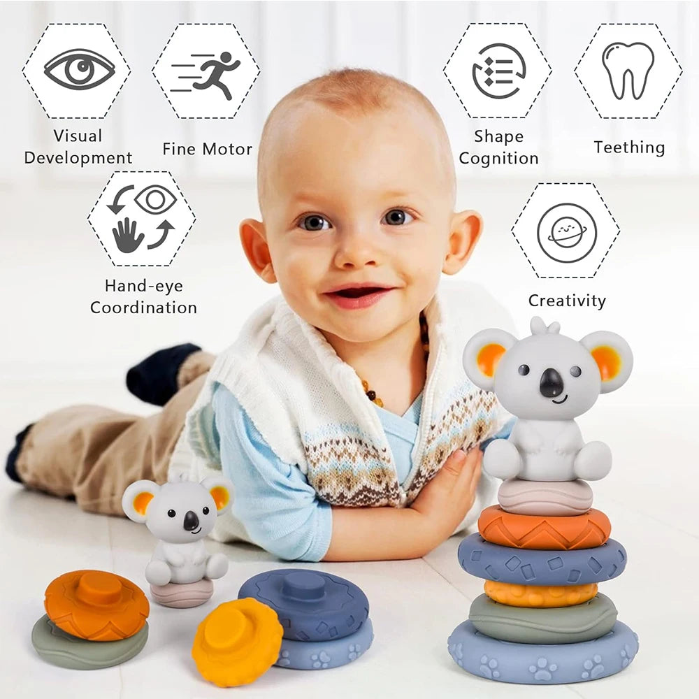 Baby Montessori Sensory Intellectual Development Set, Developing Fine Motor Skills, Koala Stacking Tower Learning Toys