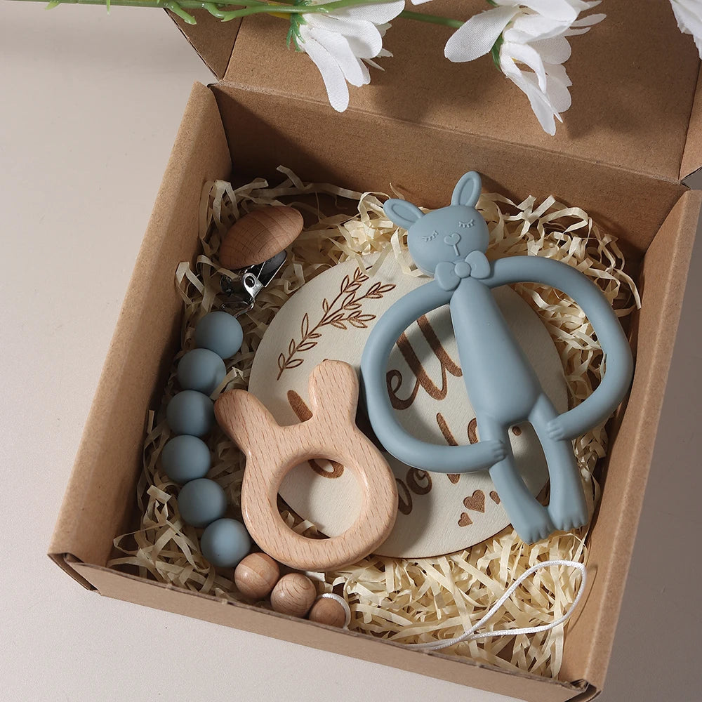 Baby Photo background Props Set – Newborn Growth Milestone Cards for Photoshoots bunny teether gift set