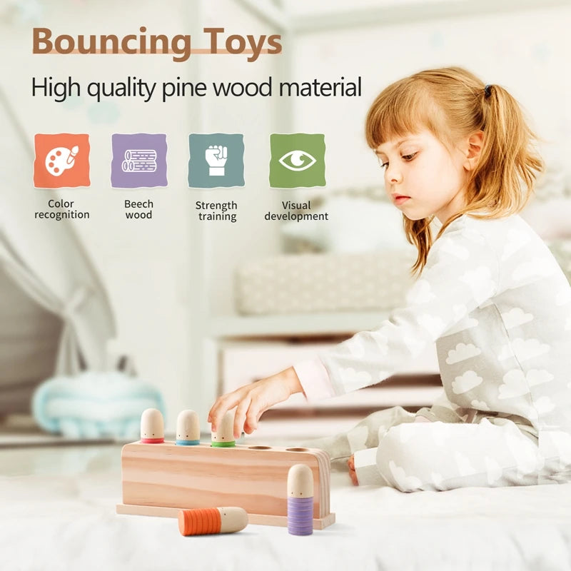 Baby Toys Wooden Little Man Toy Color Recognition Toy Wooden Little Jumping Toy Hand And Foot Coordination Toy Baby Gifts