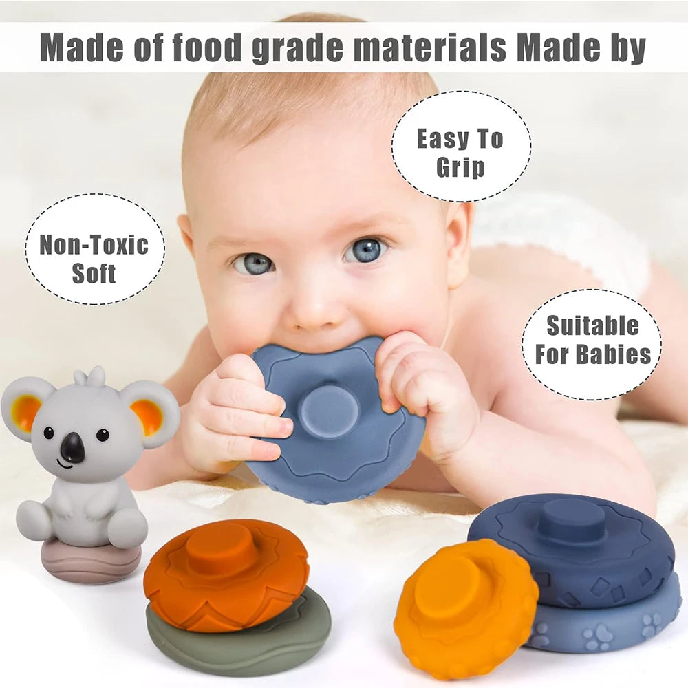 Baby Montessori Sensory Intellectual Development Set, Developing Fine Motor Skills, Koala Stacking Tower Learning Toys