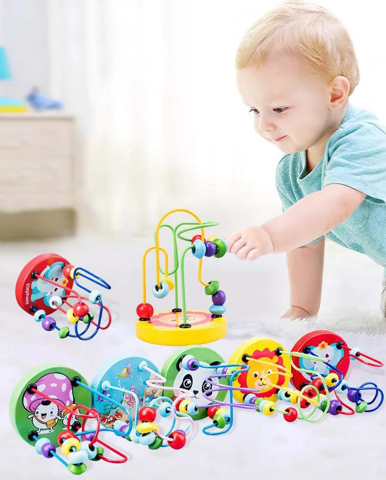 Baby Montessori Educational Math Toy Kids Circles Bead Wire Maze Roller Coaster for Children Montessori Wooden Toys Wood Puzzles
