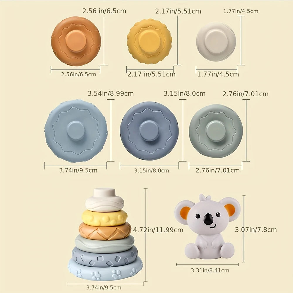 Baby Montessori Sensory Intellectual Development Set, Developing Fine Motor Skills, Koala Stacking Tower Learning Toys